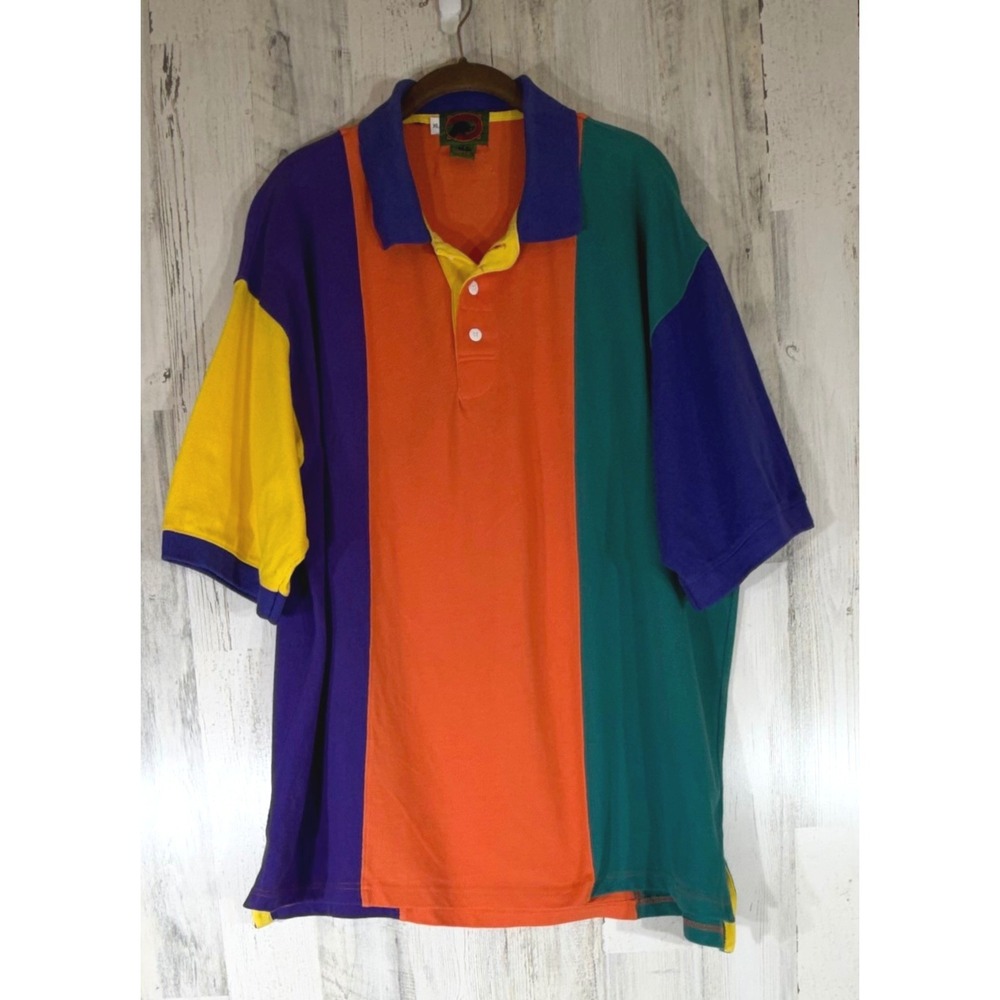 Boston Traders Polo Shirt XL Multicolor Colorblock Pique Cotton Vintage 90s
